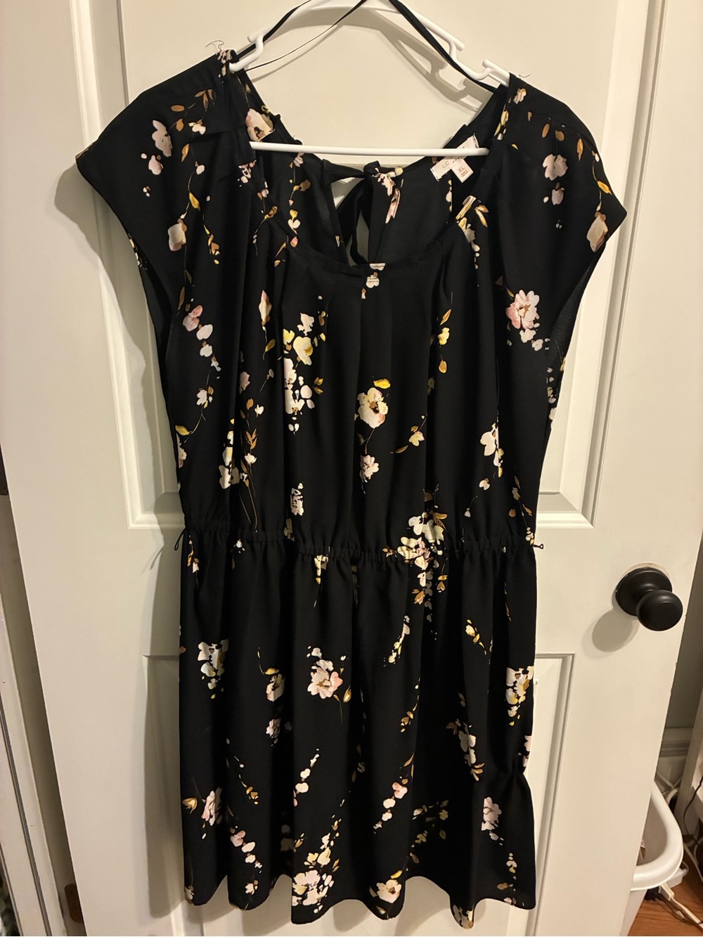 LC Lauren Conrad Black Floral Tie-Back Mini Dress